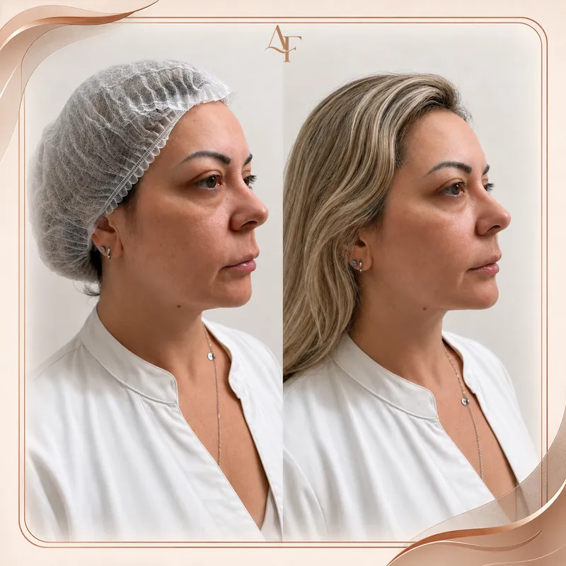 Antes e depois de preenchimento facial